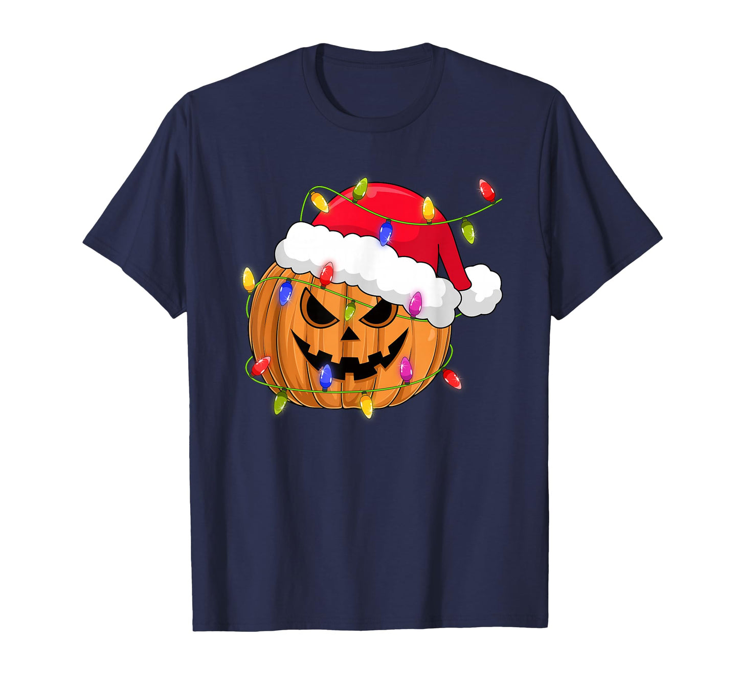 Spooky Halloween Pumpkin Xmas Lights Funny Santa Christmas T-Shirt