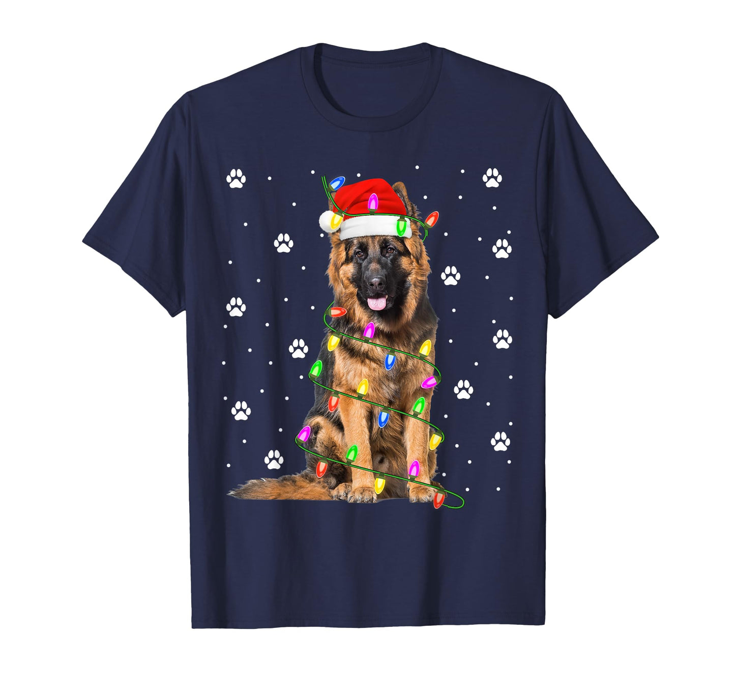 German Shepherd Christmas Lights Santa Pet Dog Lover Xmas T-Shirt
