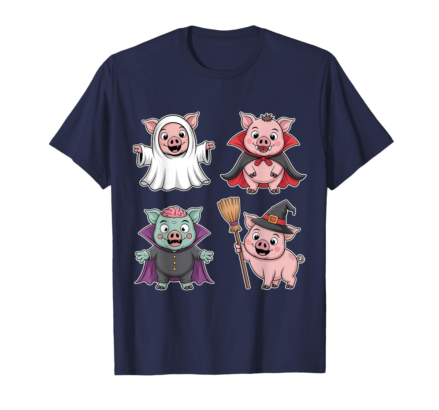 Pig Spooky Witch Boo Zombie Cute Pig Halloween Funny T-Shirt