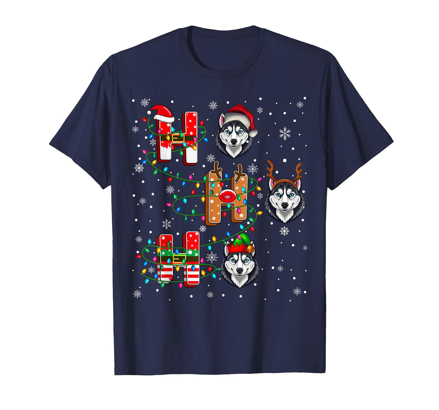 Ho Ho Ho Santa Reindeer Hat Elf Matching Husky Dog Xmas T-Shirt