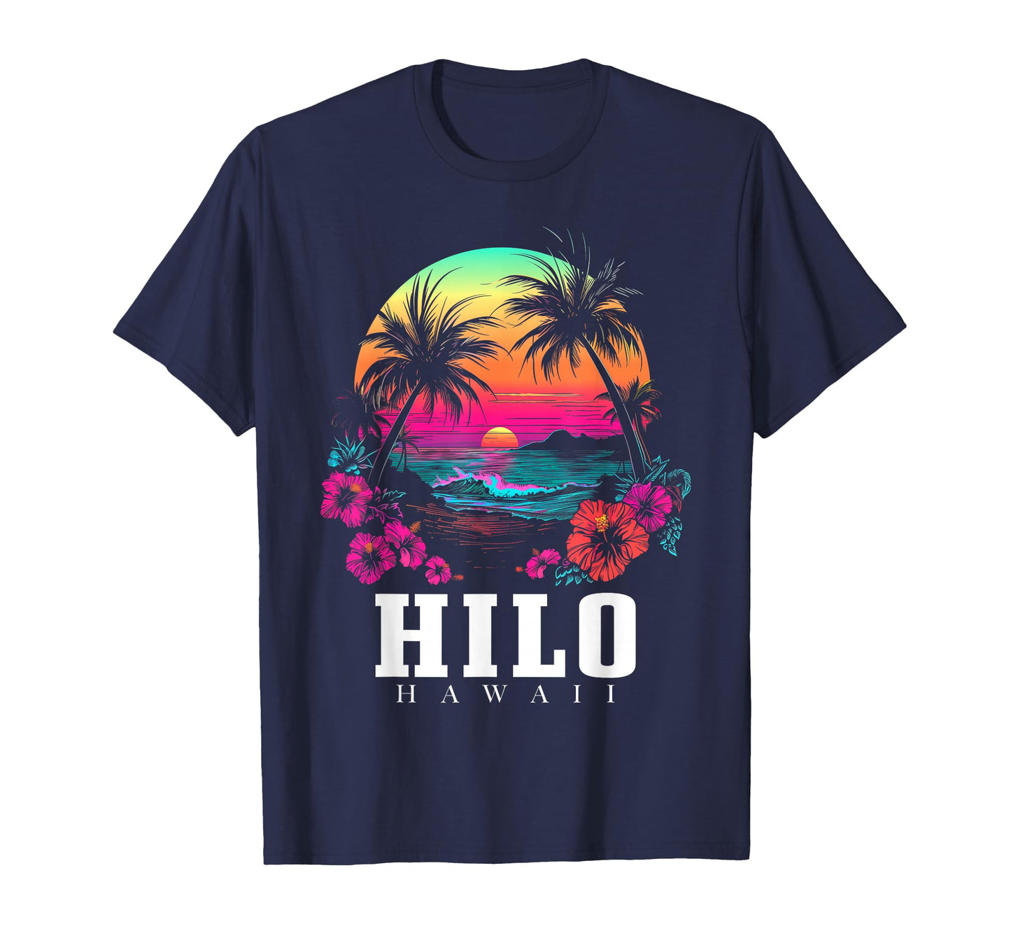 Hilo Hawaii Hawaiian Hibiscus Flowers Surfer Souvenir T-Shirt