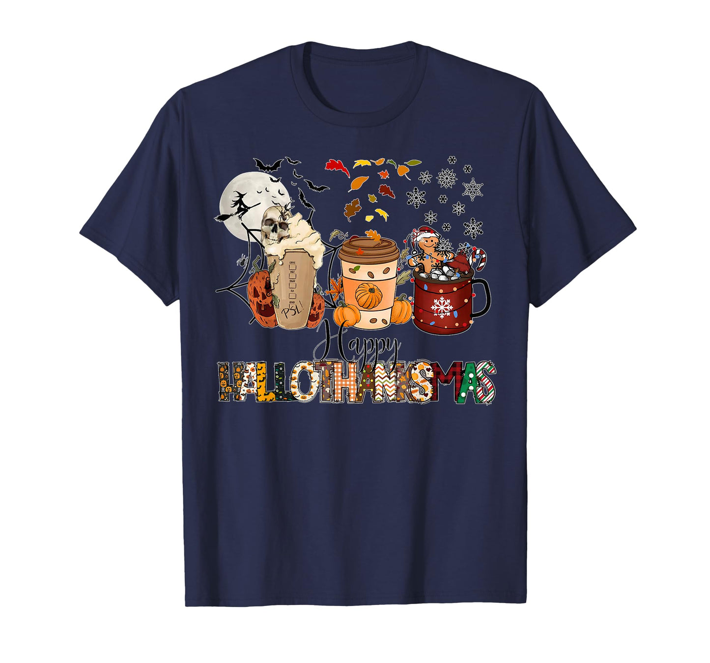 Happy Hallothanksmas Coffee Latte Halloween Thanksgiving T-Shirt