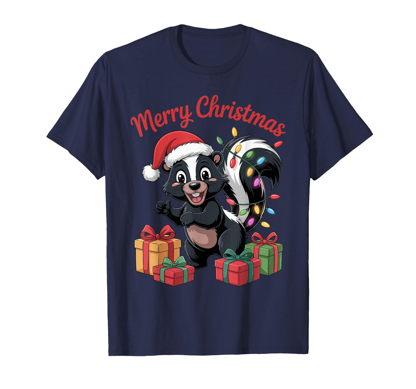 Skunk Santa Hat Christmas Design Funny Animal Lovers Holiday T-Shirt
