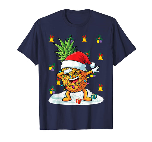 Dabbing Pineapple Santa Hat Christmas Pajama Fruit Hawaiian T-Shirt