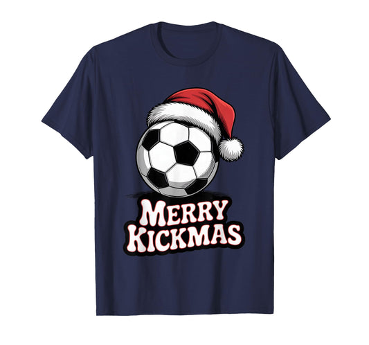 Merry Kickmas Christmas Funny Santa Soccer Ball Graphic T-Shirt