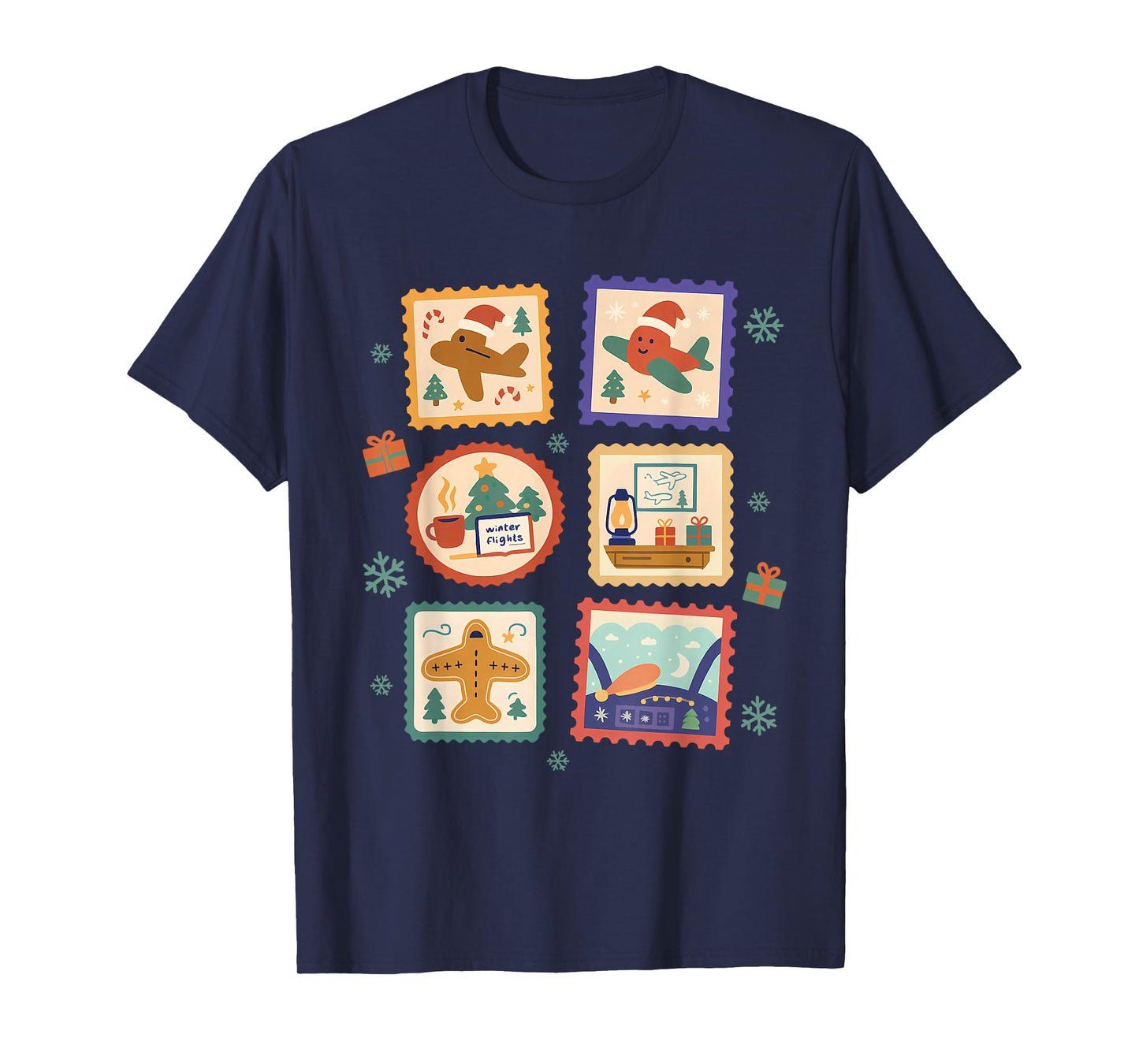Pilot Aviation Airplane Xmas Vibes Merry Christmas Stamps T-Shirt