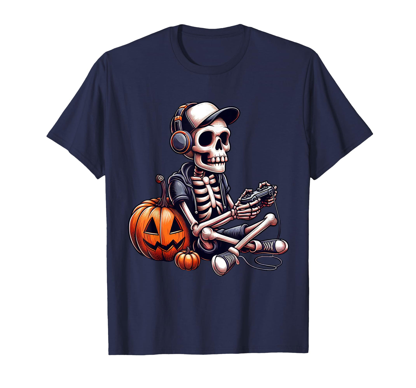Funny Skeleton Playing Video Game Halloween Shirt Boys Gamer T-Shirt