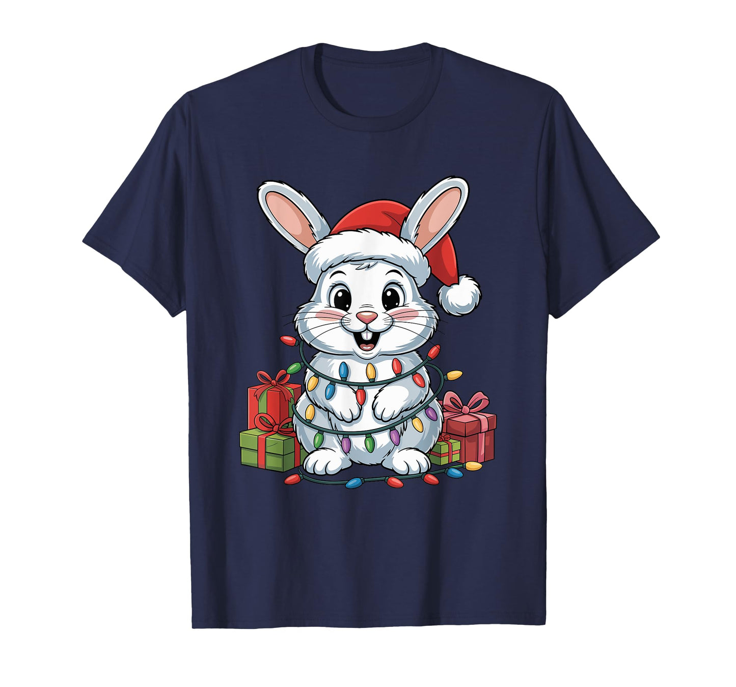 Funny Rabbit Santa Hat Animals Lovers Ugly Christmas Pajamas T-Shirt