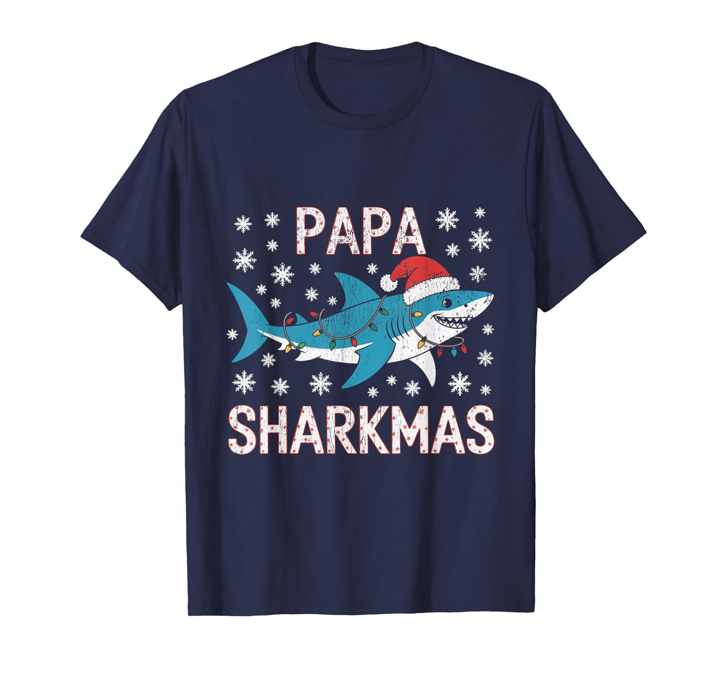 Papa Sharkmas Funny Shark Santa Hat Ugly Christmas Sweater T-Shirt