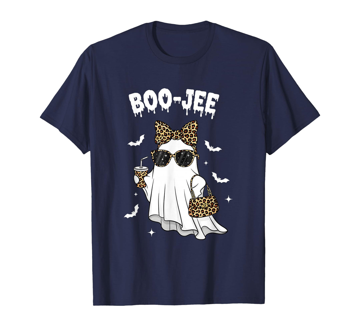 Coquette Leopard Ghost Coffee Boo JEE Halloween Boujee Ghost T-Shirt