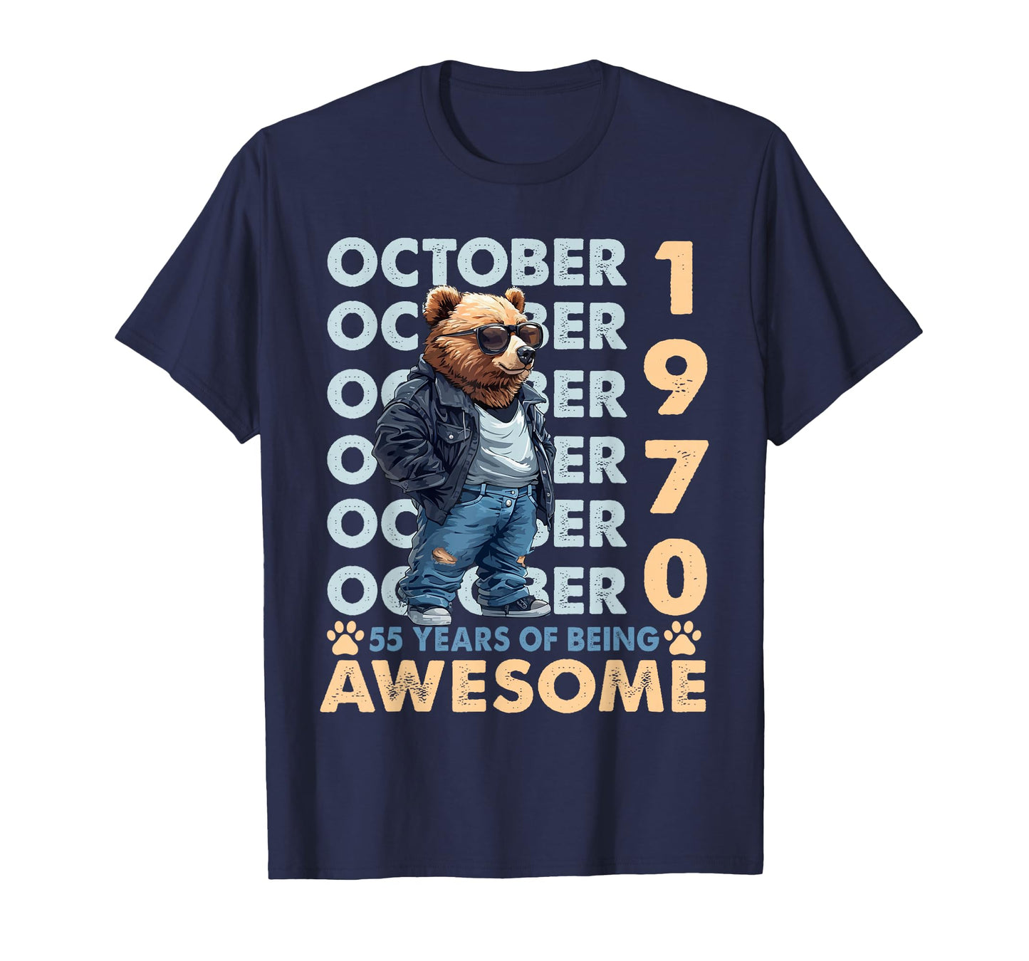 55th Birthday Bear Legends October 1970 55 Years Old Mens T-Shirt