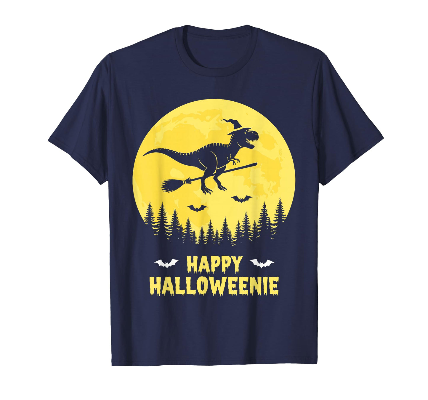 Happy Halloweenie Funny Dinosaur T Rex Flying Witch T-Shirt