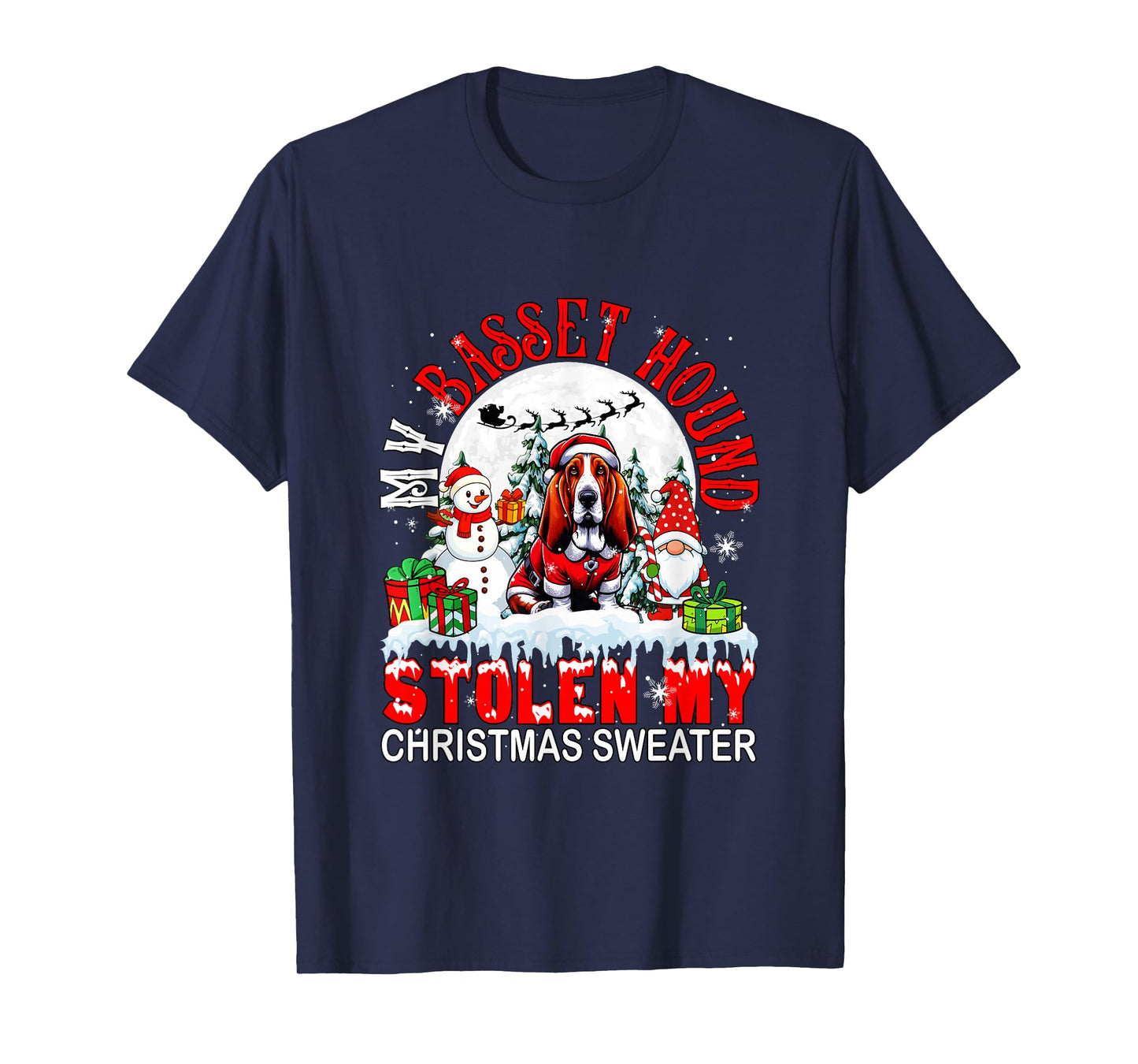 My Basset Hound Stolen My Christmas Sweater Santa Dog Owner T-Shirt