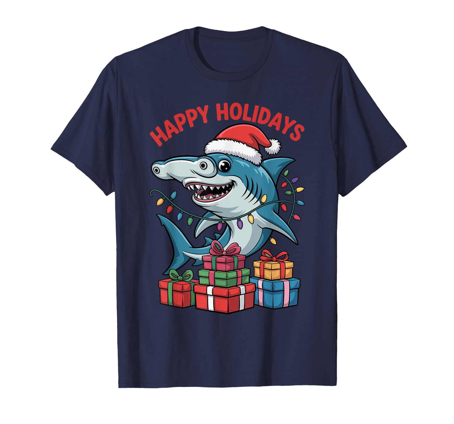Funny Hammerhead Shark Santa Hat Ugly Christmas Pajamas T-Shirt