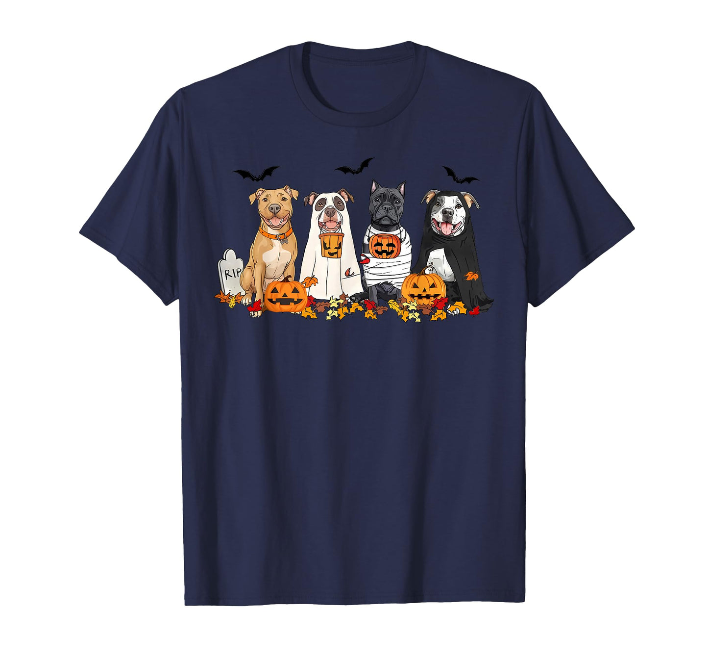 Pit Bull Dogs Ghost Witch Mummy Halloween Pumpkins Spooky T-Shirt