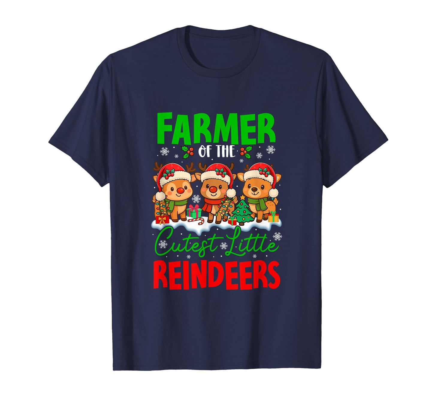 Farmer of Cutest Reindeers Xmas Three Santa Reindeers T-Shirt