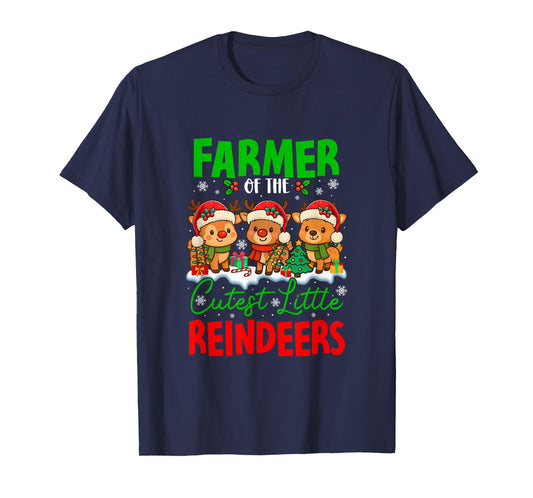 Farmer of Cutest Reindeers Xmas Three Santa Reindeers T-Shirt