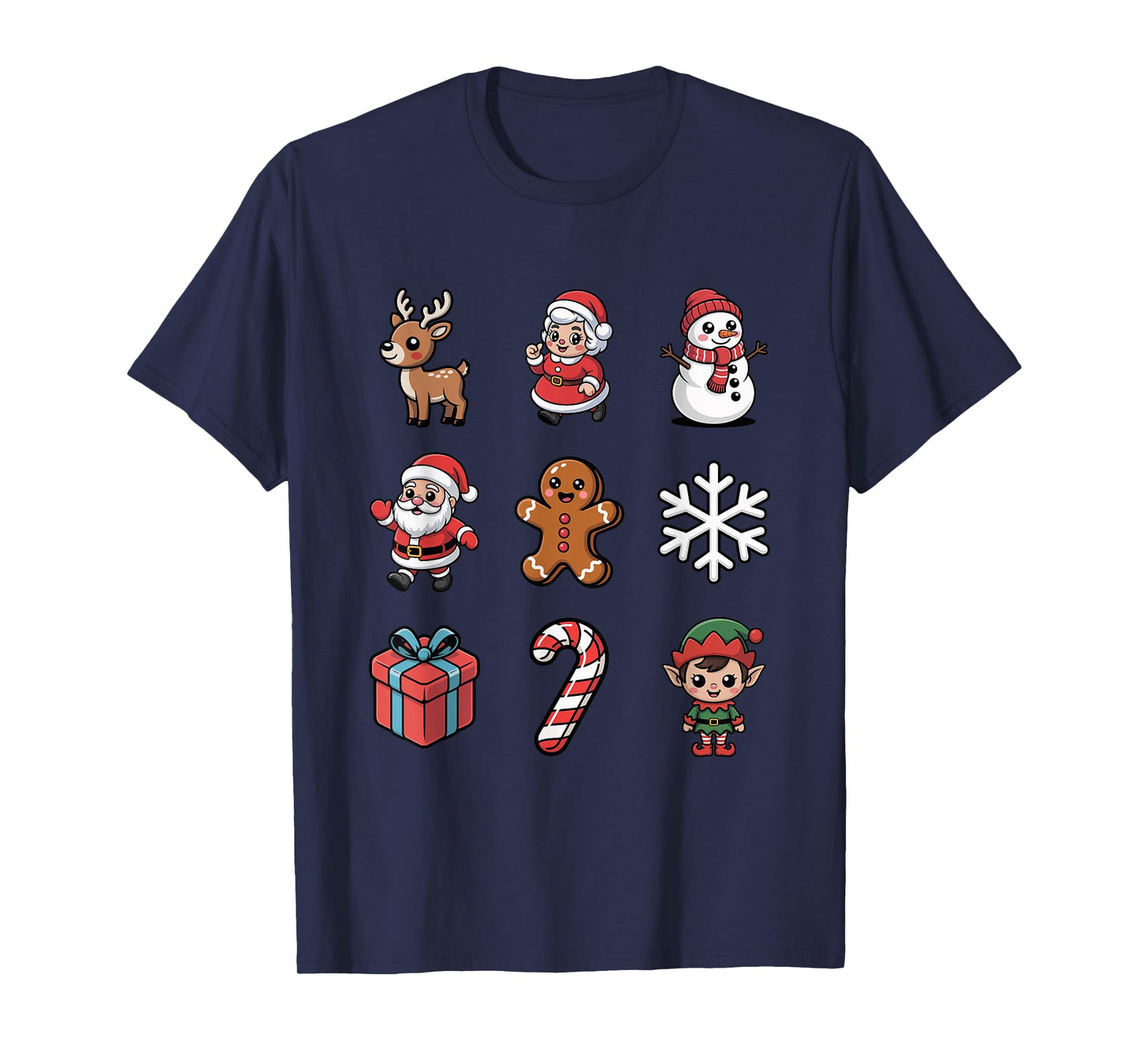 Cute Christmas Characters Santa Elf Reindeer Snowman T-Shirt