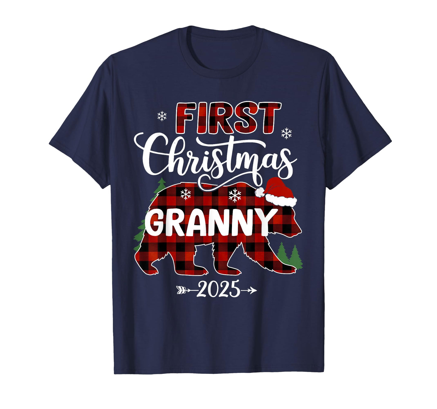Pregnancy First Christmas Granny Red Plaid Bear Santa 2025 T-Shirt