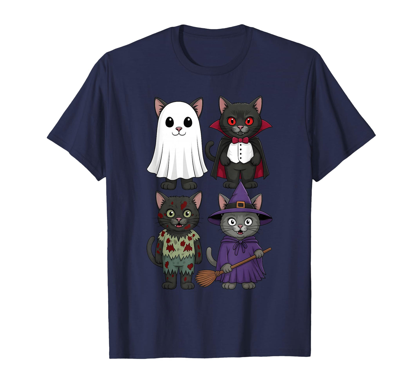 Cats Ghost Vampire Witch Zombie Halloween Men Women Kids T-Shirt