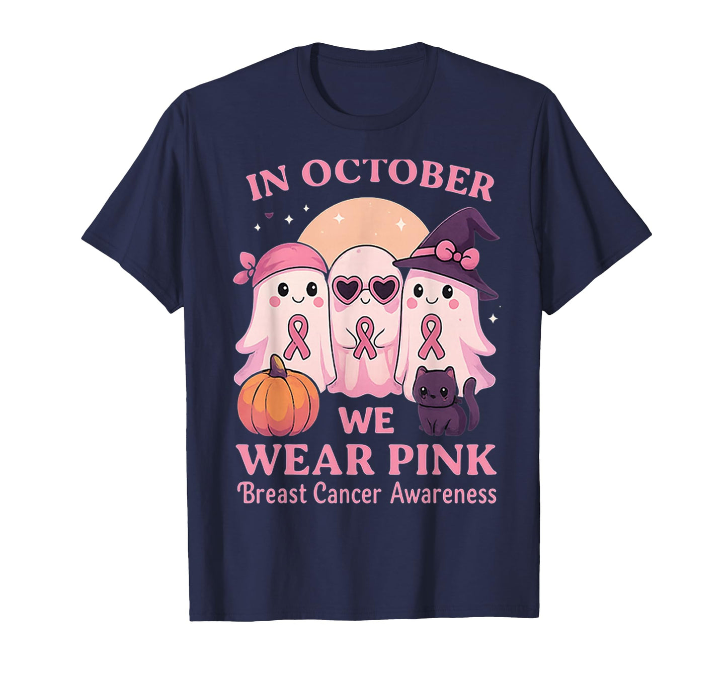 in October We Wear Pink Ghost Breast Cancer Awareness T-Shirt