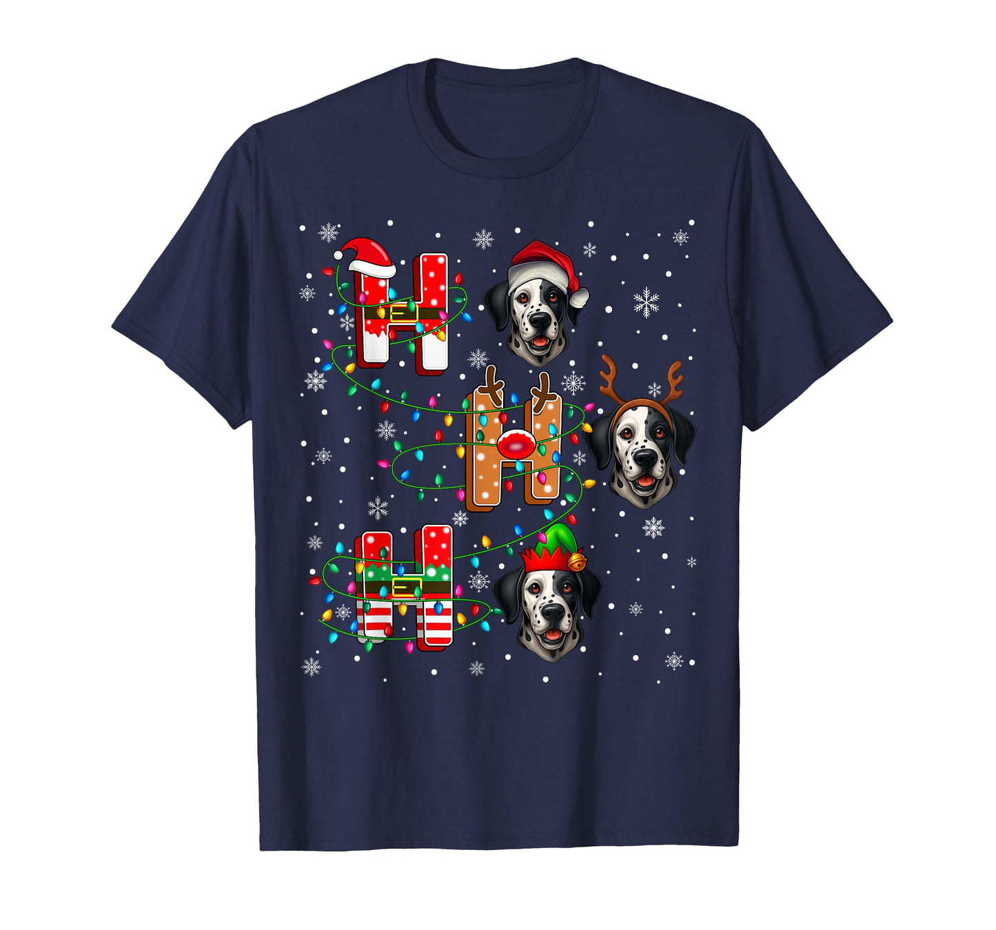 Ho Ho Ho Santa Reindeer Hat Elf Matching Dalmatian Dog Xmas T-Shirt
