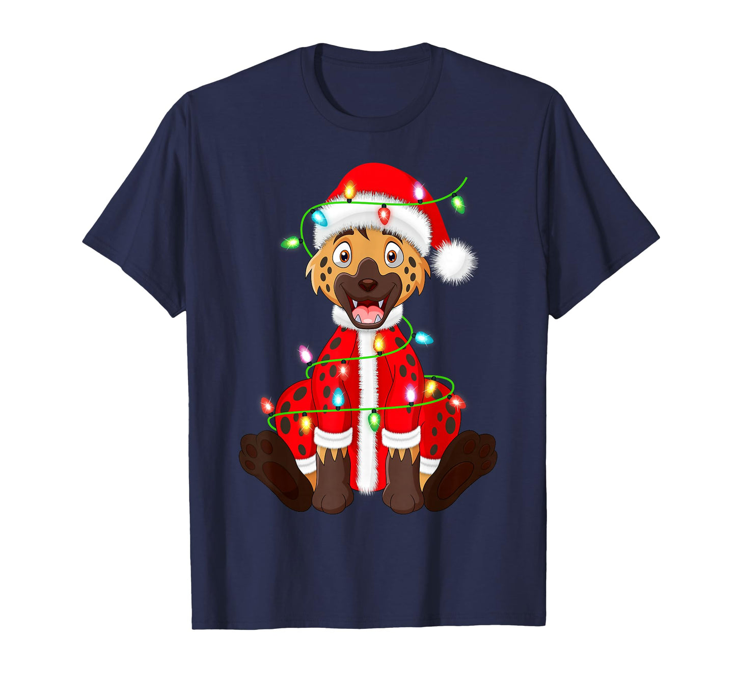 Hyena Christmas Lights Santa Costume Cute Animal Xmas T-Shirt