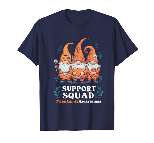 Leukemia Cancer Awareness Gnome Support Squad Orange Ribbon T-Shirt