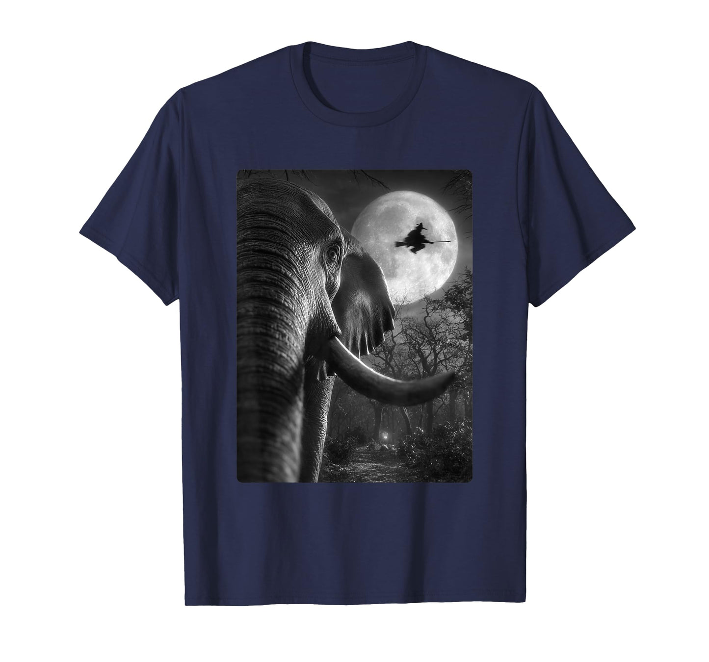Funny Elephant Selfie Full Moon Flying Witch Halloween Dog T-Shirt