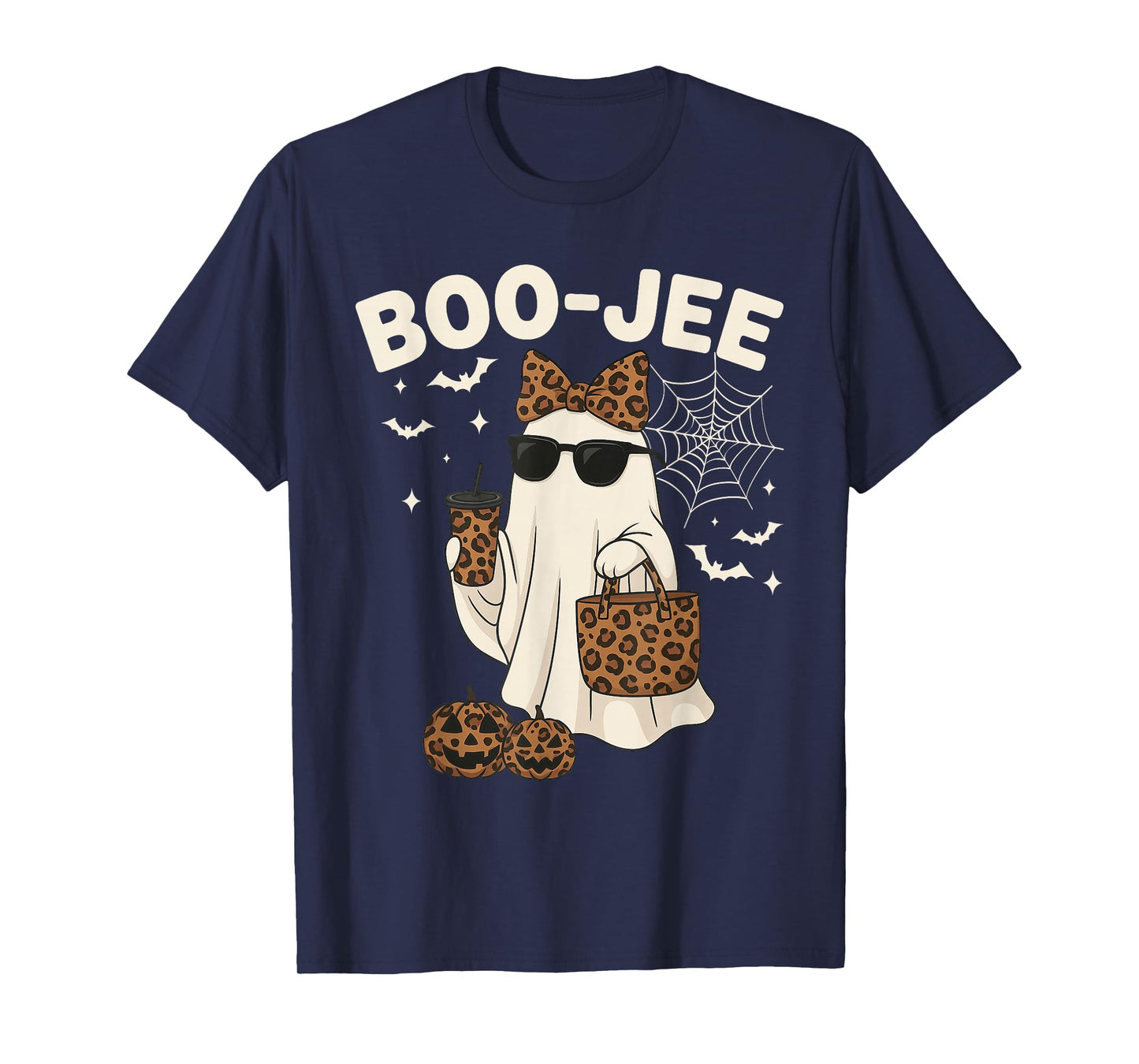 Coquette Leopard Ghost Coffee Boo JEE Halloween Boujee Ghost T-Shirt