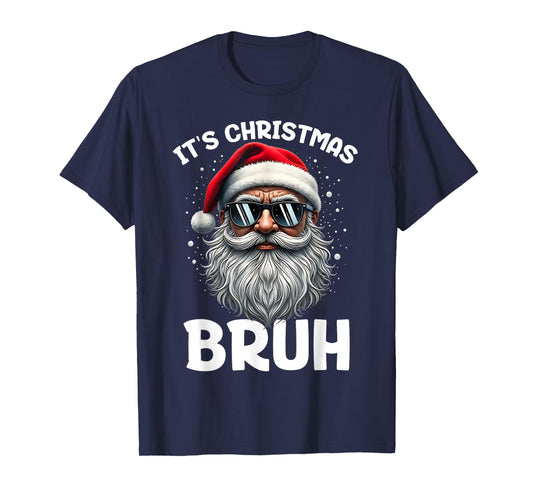 Bruh Christmas Boys Kids Santa Face Retro Sunglasses Xmas T-Shirt