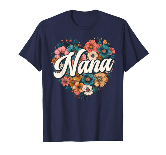 Nana Floral Heart Flower Mother's Day Vintage Retro T-Shirt