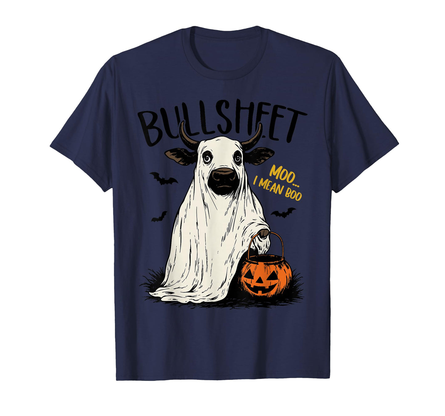 Bullsheet Moo I Mean Boo Scottish Highland Cow Halloween T-Shirt