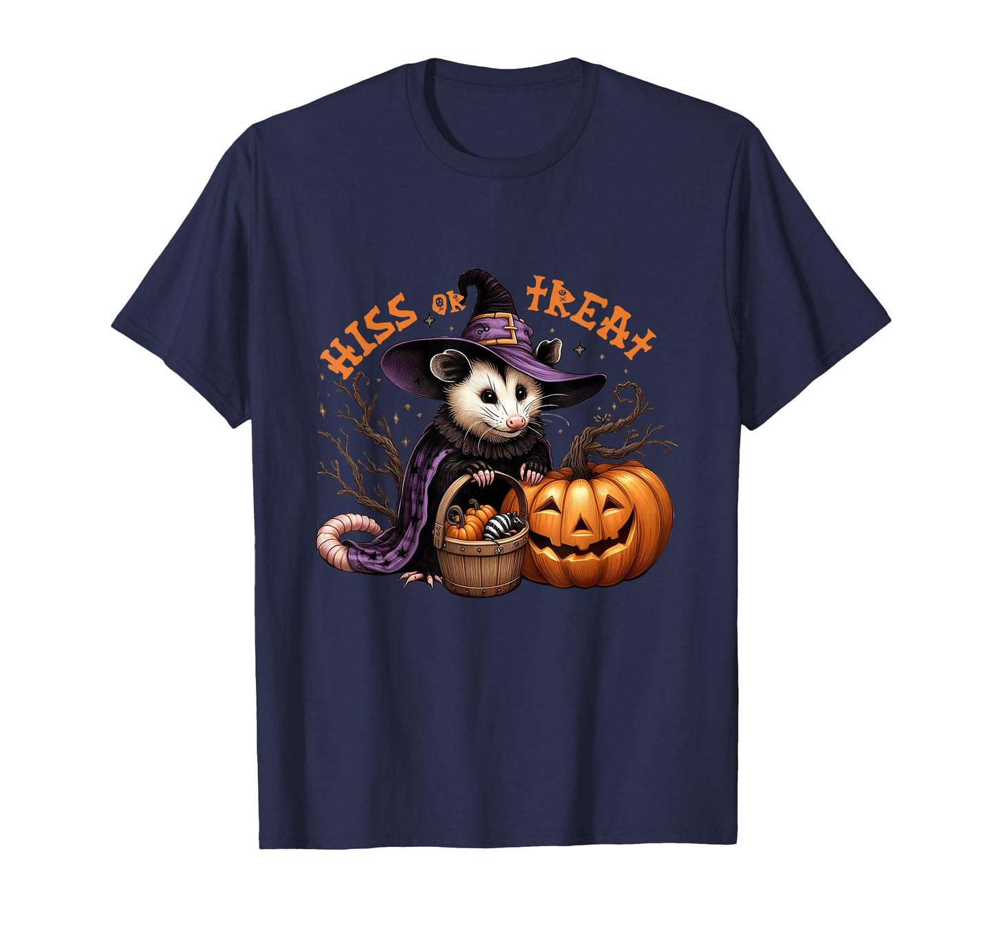 Hiss Or Treat Halloween Pumpkin Witch Opossum Scary Possum T-Shirt