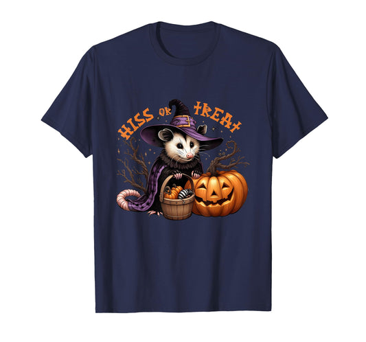 Hiss Or Treat Halloween Pumpkin Witch Opossum Scary Possum T-Shirt