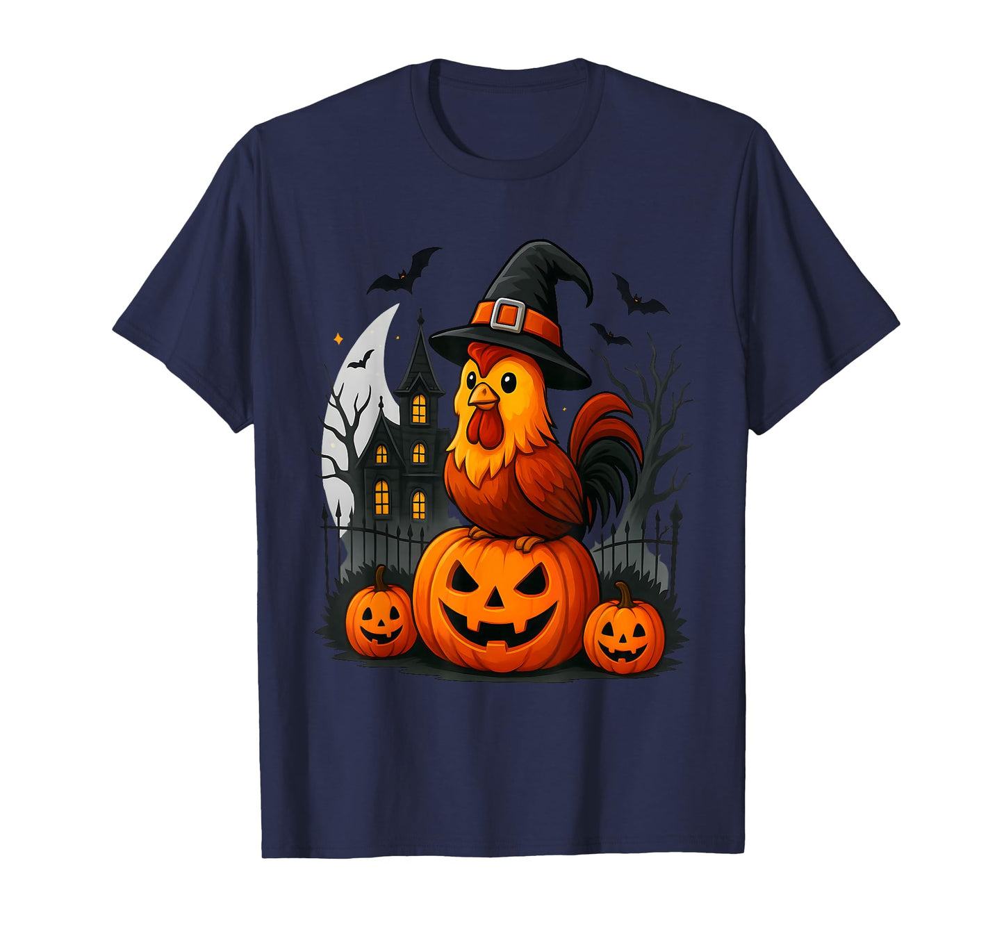 Funny Halloween Chickens Witch Pumpkin Spooky Season T-Shirt