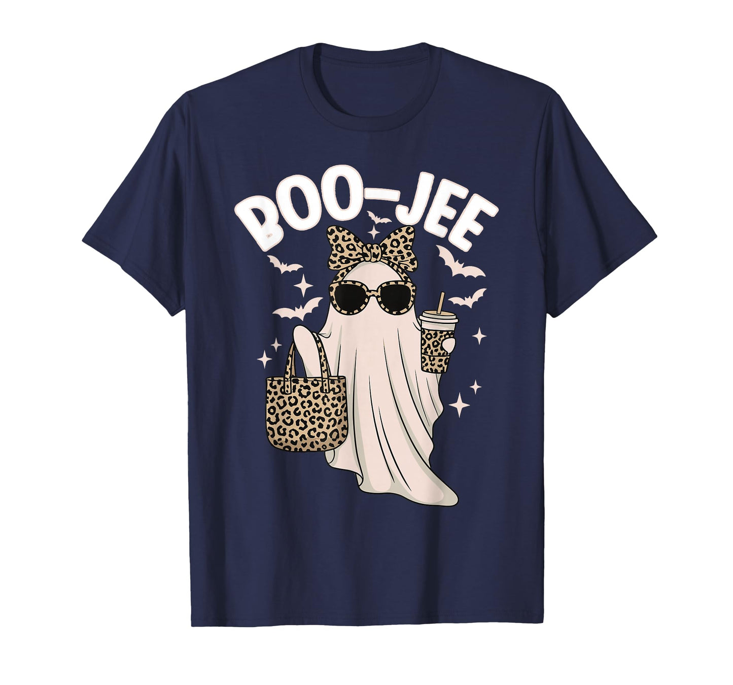 Coquette Leopard Ghost Coffee Boo-JEE Halloween Boujee Ghost T-Shirt