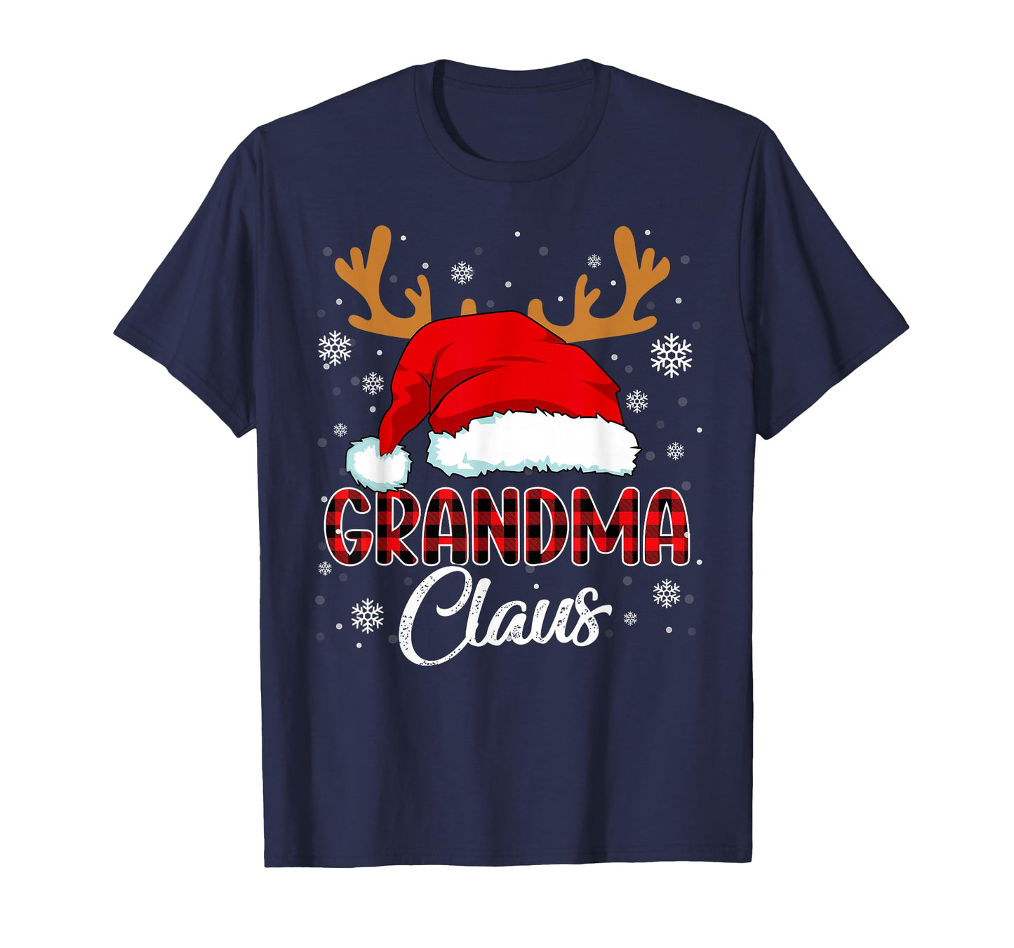 Grandma Claus Santa Hat Christmas Red Plaid Matching Family T-Shirt