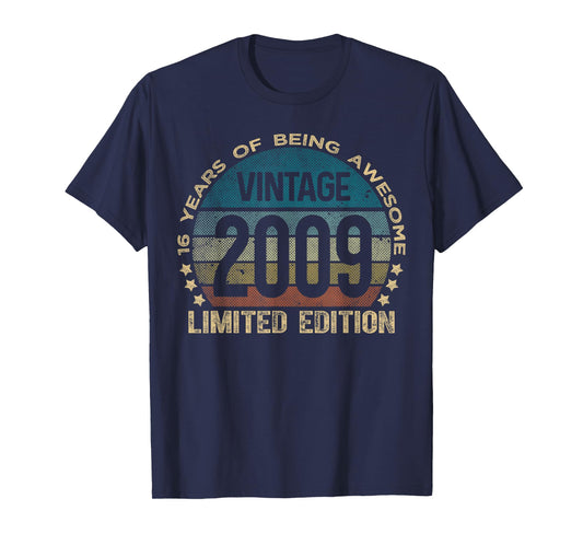 Retro Birthday Shirts For Men and Women 2025 HH 16 Year Old Gifts Vintage 2009 Limited Edition 16th Birthday T-Shirt Unisex-Kids Black Small Classic Crew Neck Short Sleeve T-Shirt