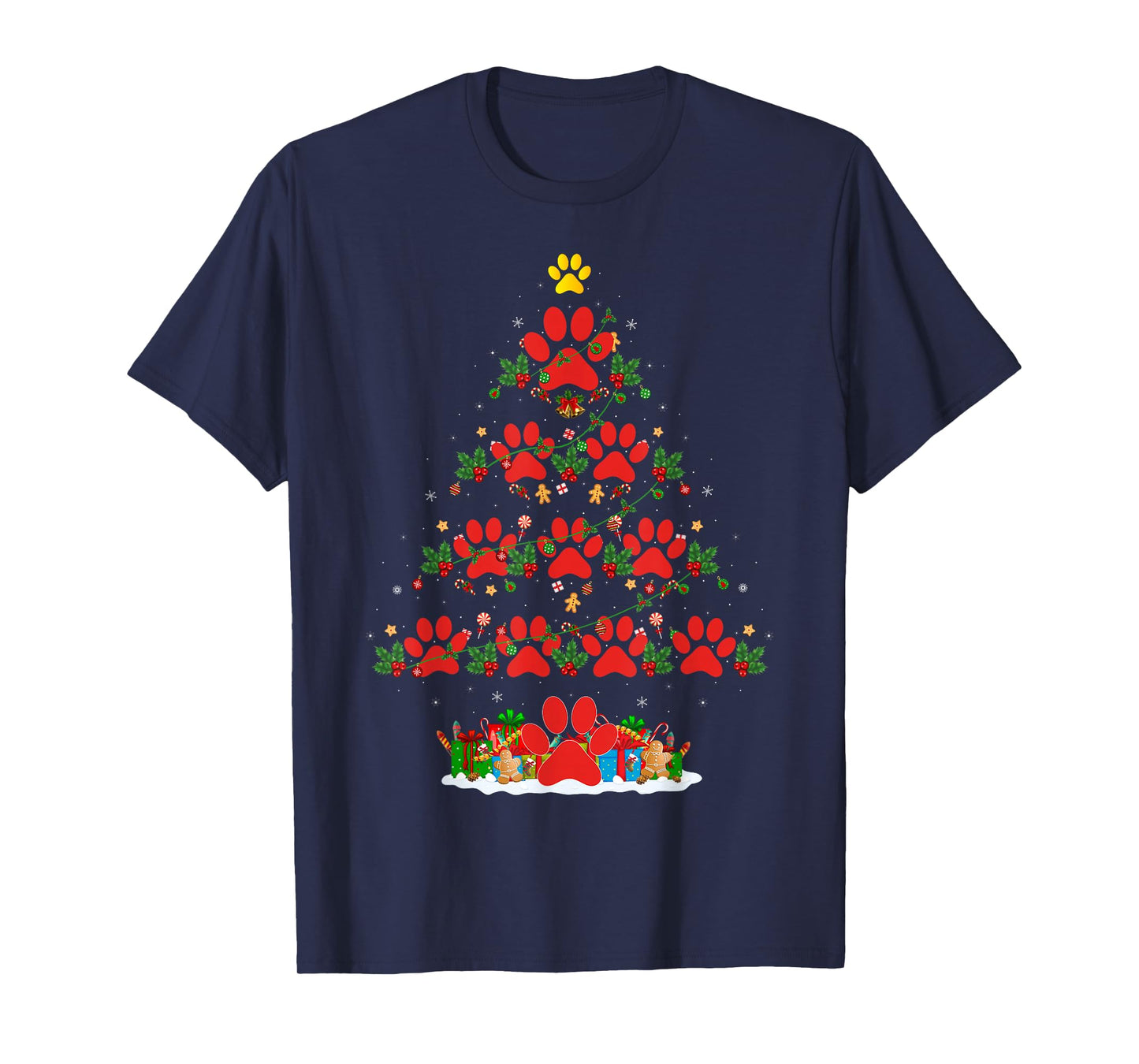Cat Dog Paw Christmas Tree Pajamas Puppy Dog Cat Lover Xmas T-Shirt