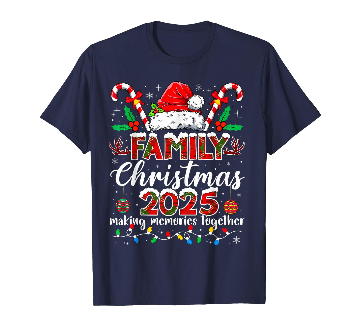 Family Christmas 2025 Xmas Lights Santa Snowflake Pajamas T-Shirt
