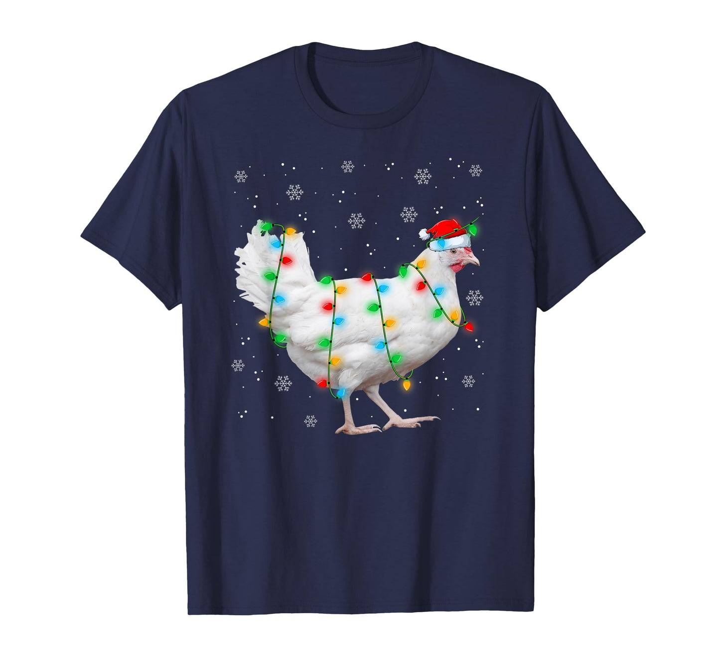 Chicken Christmas Pajamas Xmas Lights Santa Hat Chicken T-Shirt