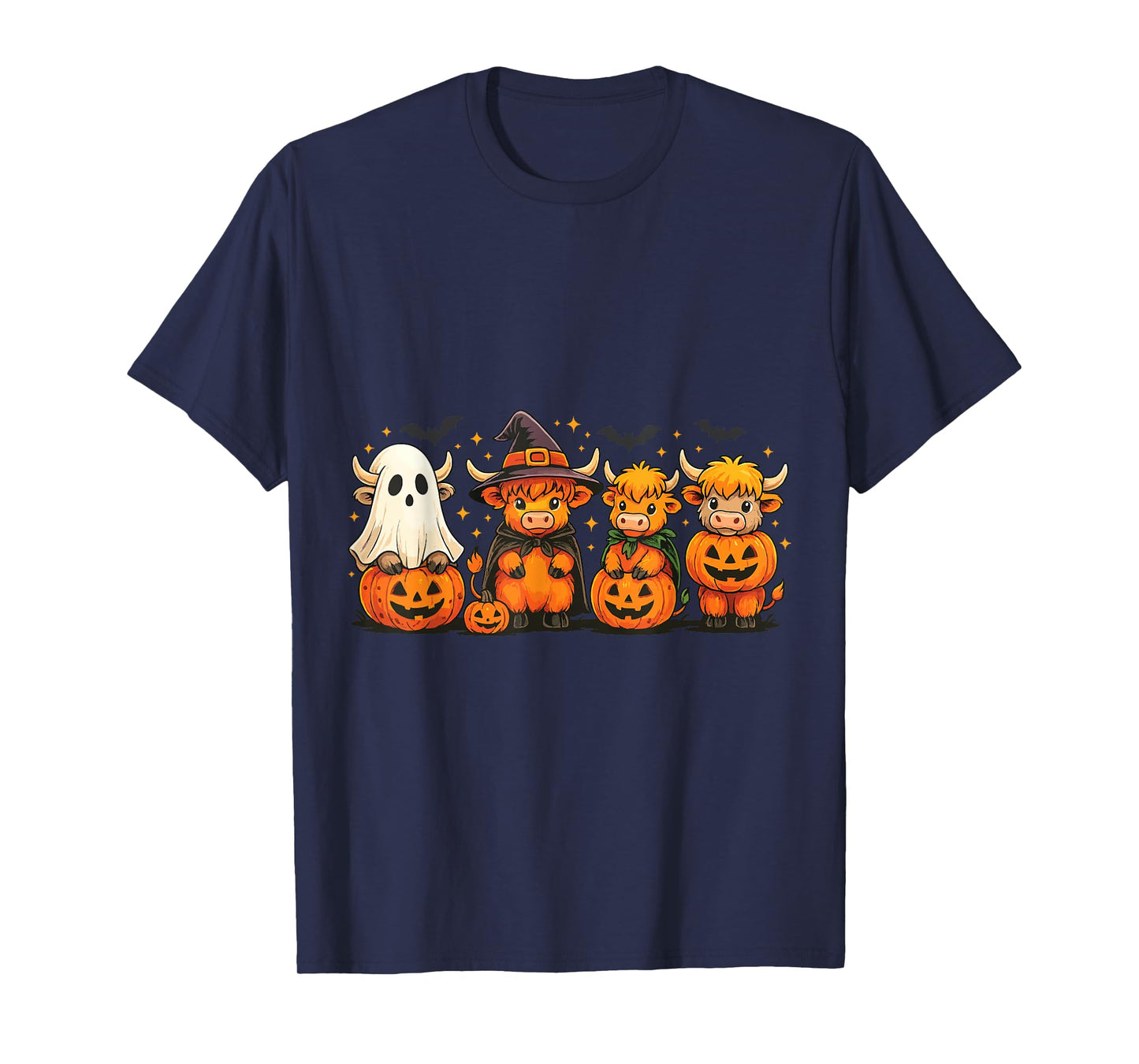 Witchy Highland Cow Halloween Pumpkin Farm Animal Shirt T-Shirt