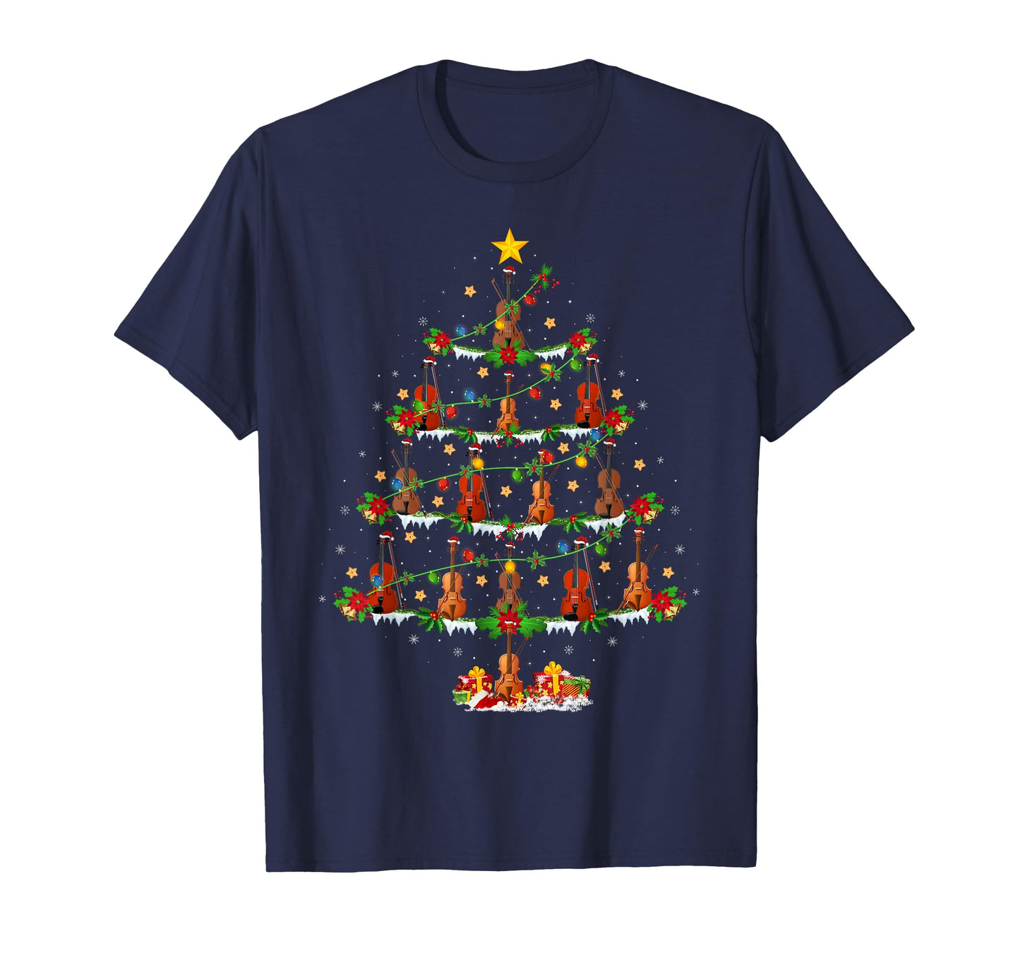 Violin Christmas Tree Lights Music Lover Musical Xmas T-Shirt