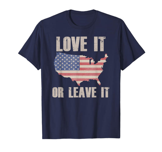 LOVE IT OR LEAVE IT Patriotic Vintage American Flag USA Map Women Kids Men T-Shirt