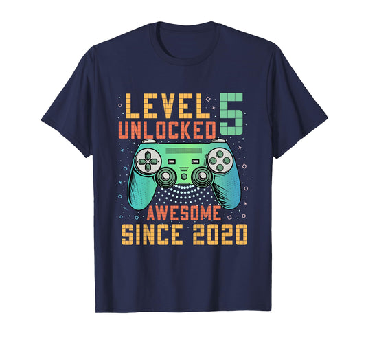 Kids Level 5 Unlocked 5th Birthday 5 Year Old Boy Gifts Gaming T-Shirt