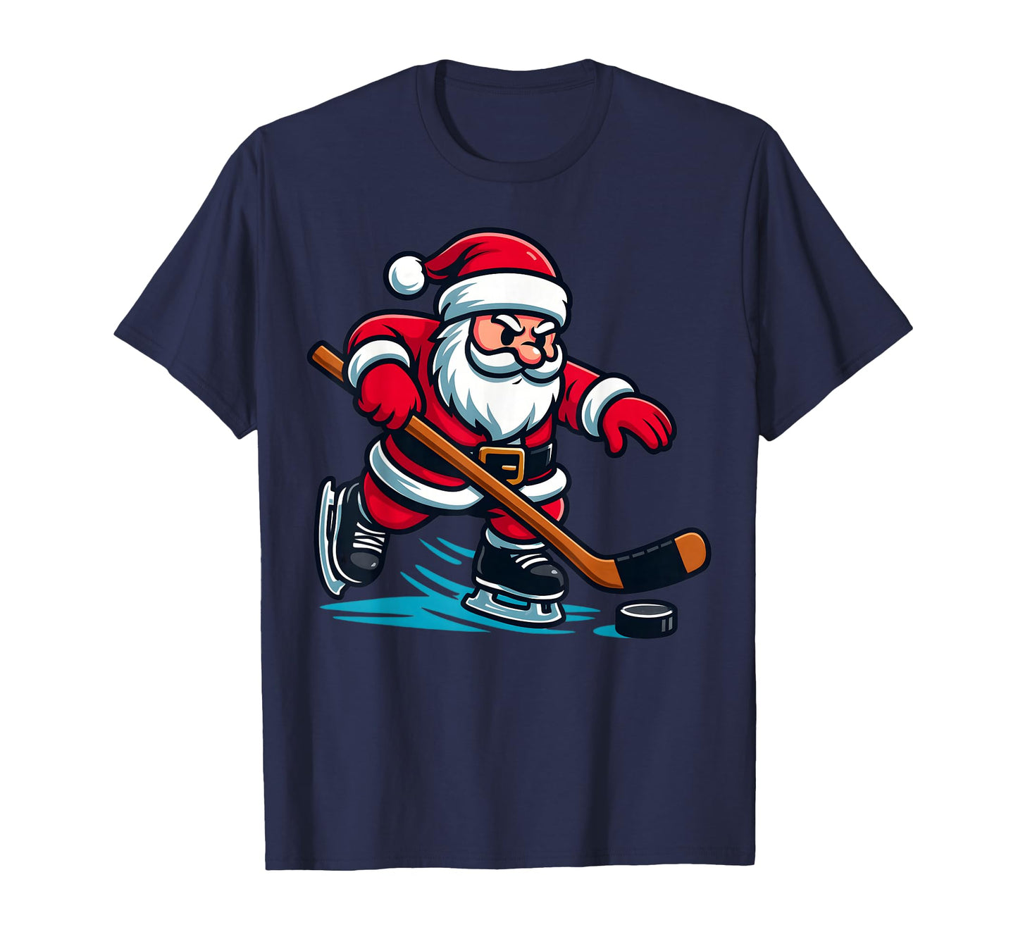 Santa Playing Ice Hockey Christmas Cute Xmas Men Kids Boys T-Shirt