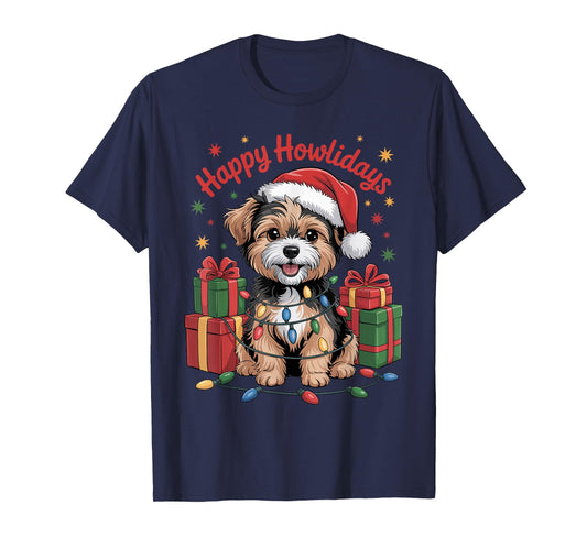 Cute Yorkipoo Santa Hat Christmas Xmas Dog Lovers Holiday T-Shirt