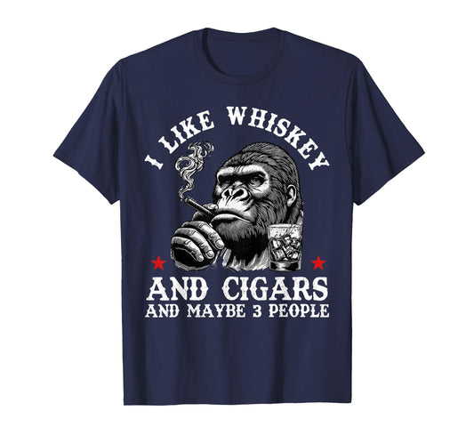 Retro I Like Whiskey And Cigars And Maybe 3 People Monkey T-Shirt