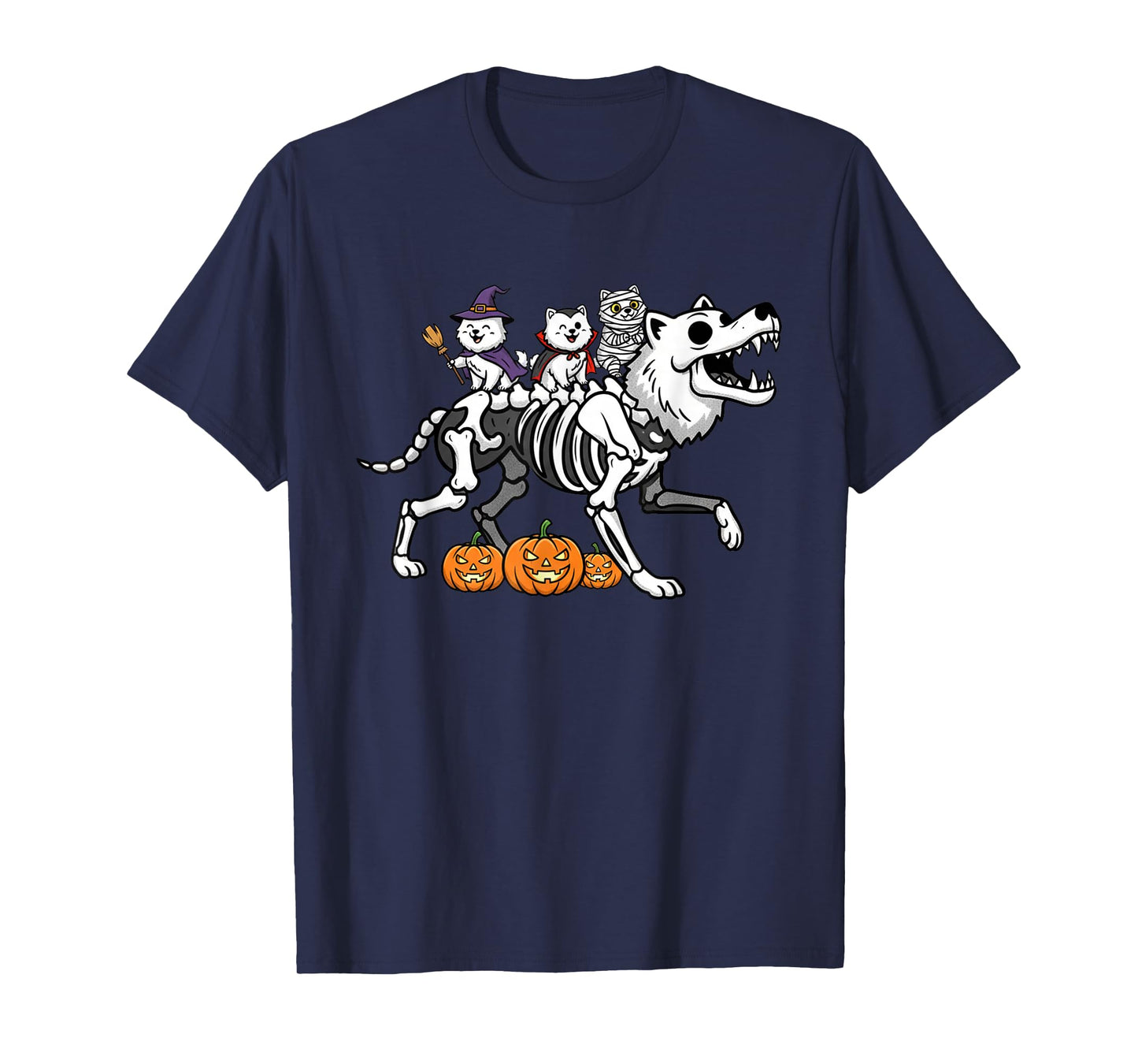 Samoyed Dog Skeleton Mummy Witch Halloween Kids Mens Womens T-Shirt